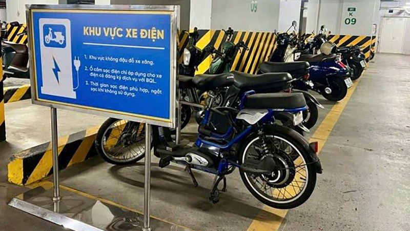 Không gian sạc dành riêng cho xe điện ở chung cư.