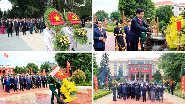 Đại biểu tham dự Đại hội viếng nghĩa trang liệt sĩ Đà Lạt và dâng hương, dâng hoa tượng đài Bác Hồ tại Học viện Lục quân. ndo_br_1.jpg