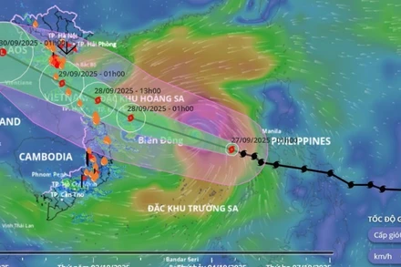 Hướng di chuyển và đường đi của bão số 10 (Bualoi) lúc 6 giờ sáng 27/9. (Ảnh: Hệ thống Giám sát thiên tai Việt Nam).