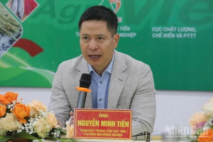 Ông Nguyễn Minh Tiến, Giám đốc Trung tâm Xúc tiến thương mại nông nghiệp chia sẻ tại buổi họp báo "Hội chợ Triển lãm nông nghiệp quốc tế AgroViet 2025”.