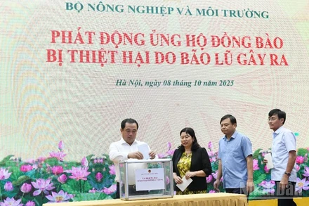 Quyền Bộ trưởng Nông nghiệp và Môi trường và các cán bộ, công nhân viên chức của Bộ quyên góp ủng hộ đồng bào các tỉnh bị thiệt hại do bão, lũ gây ra trong thời gian qua.