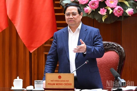 Thủ tướng Chính phủ Phạm Minh Chính phát biểu ý kiến kết luận cuộc họp về bảo đảm năng lượng. (Ảnh: TRẦN HẢI)