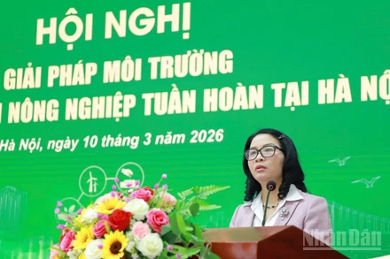 Giáo sư, Tiến sĩ Nguyễn Thị Lan, Bí thư Đảng ủy, Giám đốc Học viện Nông nghiệp Việt Nam phát biểu tại hội nghị.