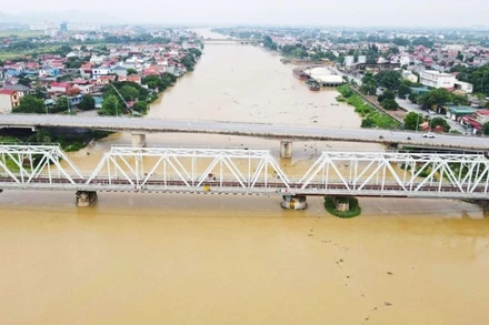 Nước sông Cầu đang lên cao. (Ảnh: Báo Bắc Ninh)