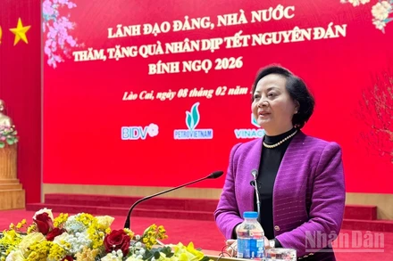 Phó Thủ tướng Phạm Thị Thanh Trà chúc Tết Đảng bộ, nhân dân tỉnh Lào Cai. (Ảnh: THANH SƠN)