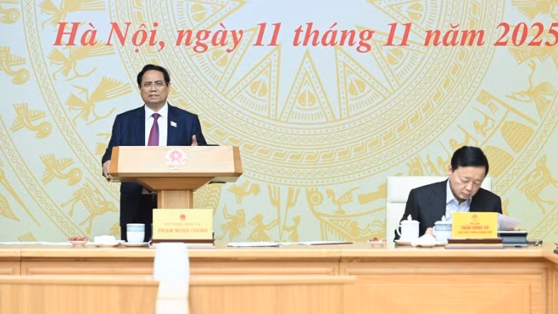 Thủ tướng Chính phủ Phạm Minh Chính chủ trì Phiên họp lần thứ 21 của Ban Chỉ đạo quốc gia về IUU. (Ảnh: TRẦN HẢI)