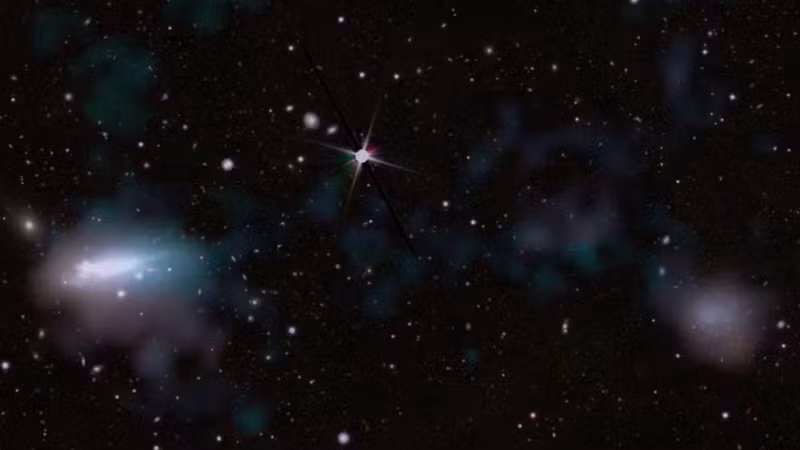 Hình ảnh tổng hợp cho thấy một "cầu nối" khí khuếch tán nối liền hai thiên hà lùn. (Nguồn: Viện Perimeter)