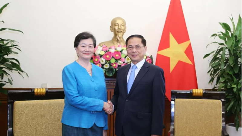 Phó Thủ tướng, Bộ trưởng Ngoại giao Bùi Thanh Sơn tiếp Đại sứ Campuchia Chea Kimtha. (Ảnh: Thành Long/Thế giới & Việt Nam)