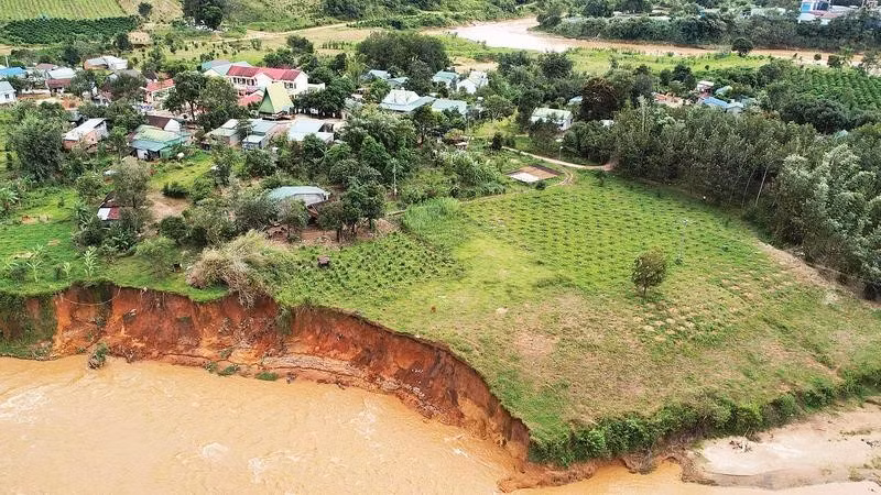 Sạt lở bờ sông Pô Kô ngày càng nghiêm trọng, nguy cơ mất vùng đất sản xuất nông nghiệp xã Dục Nông.