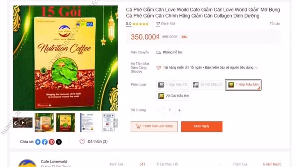 Hình ảnh nghi ngờ vi phạm quảng cáo của sản phẩm thực phẩm bổ sung Love World Nutrition Coffee. (Ảnh: Cục An toàn thực phẩm cung cấp)