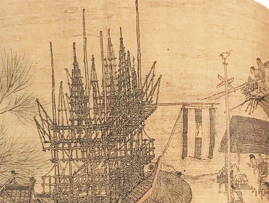 Mô tả giàn giáo tre trong bức tranh "Thanh minh thượng hà đồ". Ảnh: WIKIPEDIA