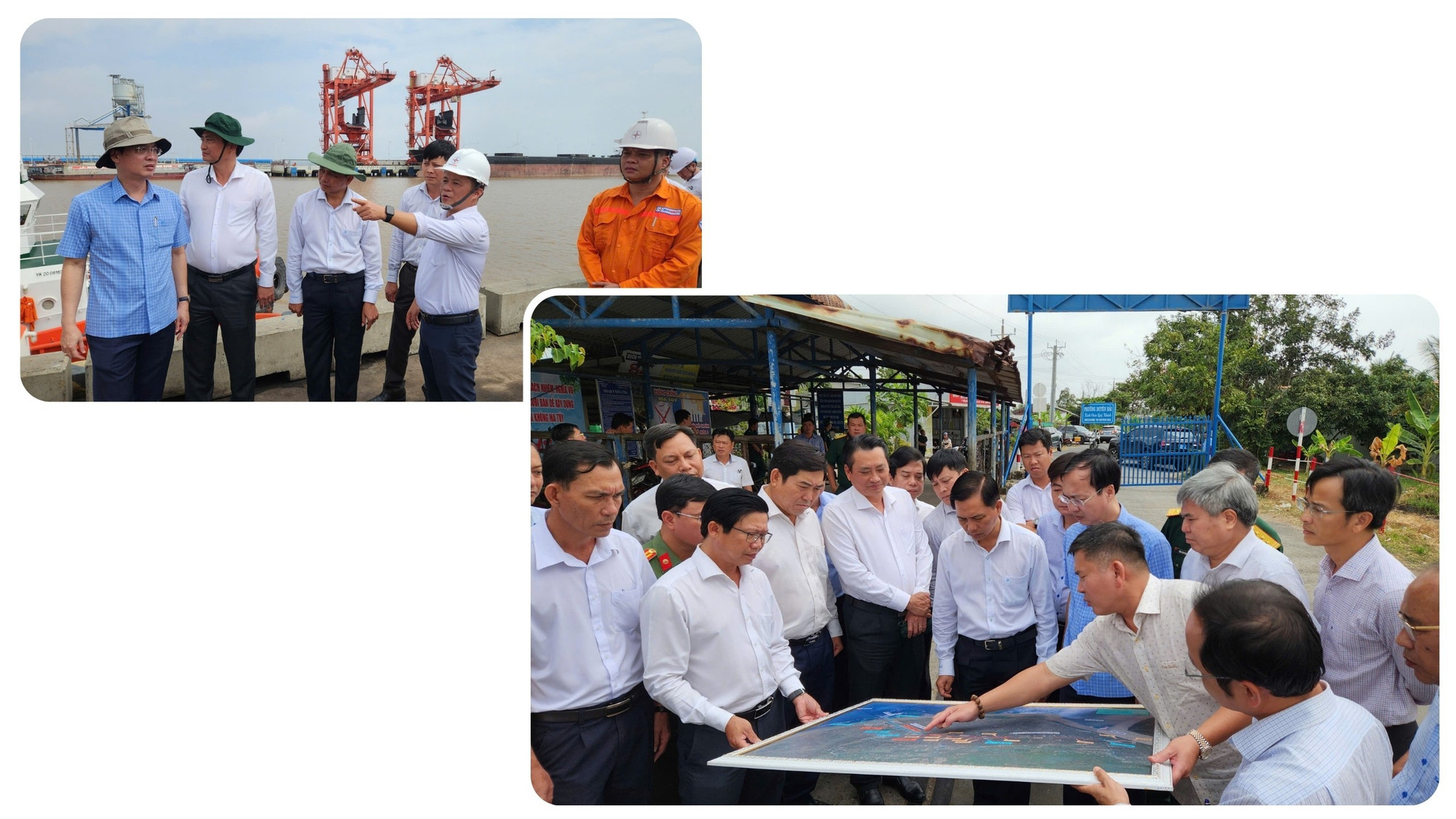 Đồng chí Trần Văn Lâu, Bí thư Tỉnh ủy và đồng chí Trần Trí Quang, Phó Bí thư Tỉnh ủy, Chủ tịch Ủy ban nhân dân tỉnh Vĩnh Long cùng đoàn công tác khảo sát, làm việc tại các công trình, dự án trọng điểm và các công ty trên địa bàn tỉnh. (Ảnh: Phương Thanh)