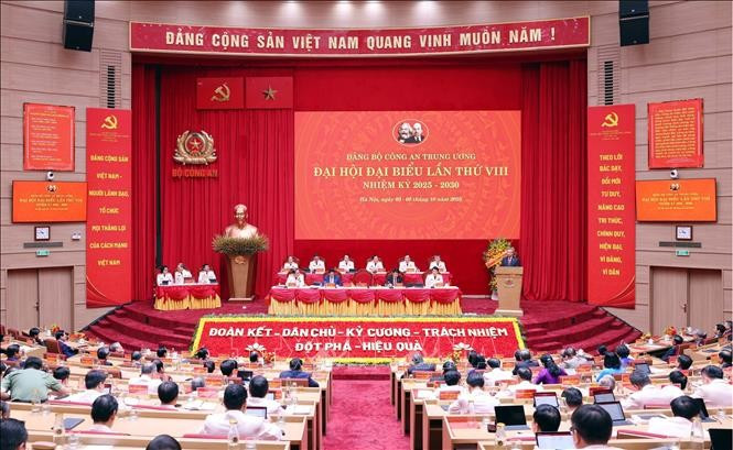Đại hội đại biểu Đảng bộ Công an Trung ương lần thứ 8, nhiệm kỳ 2025-2030, ngày 4/10/2025. (Ảnh: TTXVN)