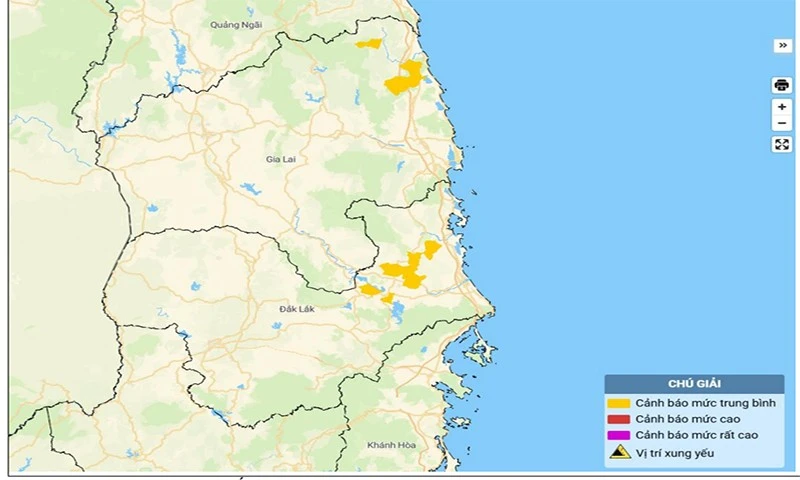 Bản đồ nguy cơ lũ quét, sạt lở đất đá trên các khu vực.