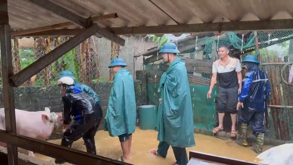 Lực lượng vũ trang tỉnh giúp người dân di dời tài sản đến nơi an toàn.