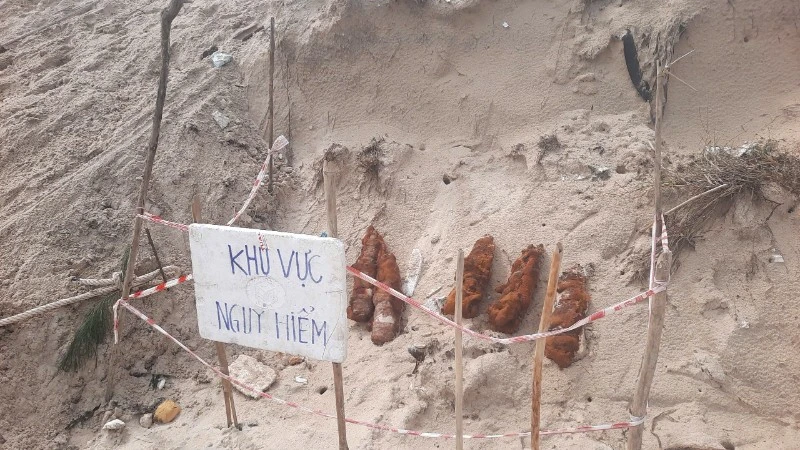 Phát hiện vật liệu nổ ở vùng biển thôn 6, xã Triệu Cơ, tỉnh Quảng Trị.