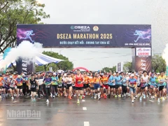 Vận động viên, người lao động tham gia giải chạy.