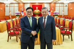 Tổng Bí thư Tô Lâm và Chủ tịch Quốc hội Hàn Quốc Woo Won Shik. (Ảnh: DUY LINH)