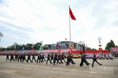 Tại buổi Tổng duyệt sáng 30/8, bốn đoàn quân đội quốc tế gồm: Trung Quốc, Nga, Lào và Campuchia đã tham gia diễu binh, diễu hành trên Quảng trường Ba Đình. (Ảnh: DUY LINH)