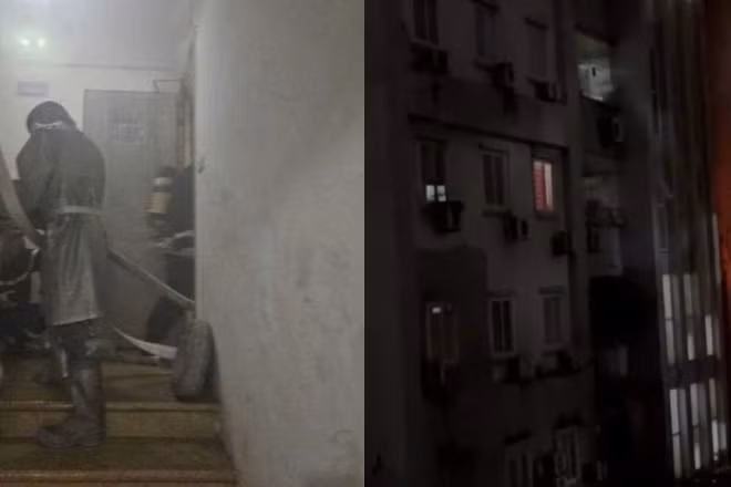Đám cháy xảy ra tại tầng 4 chung cư 15B Đông Quan, phường Nghĩa Đô (Hà Nội).