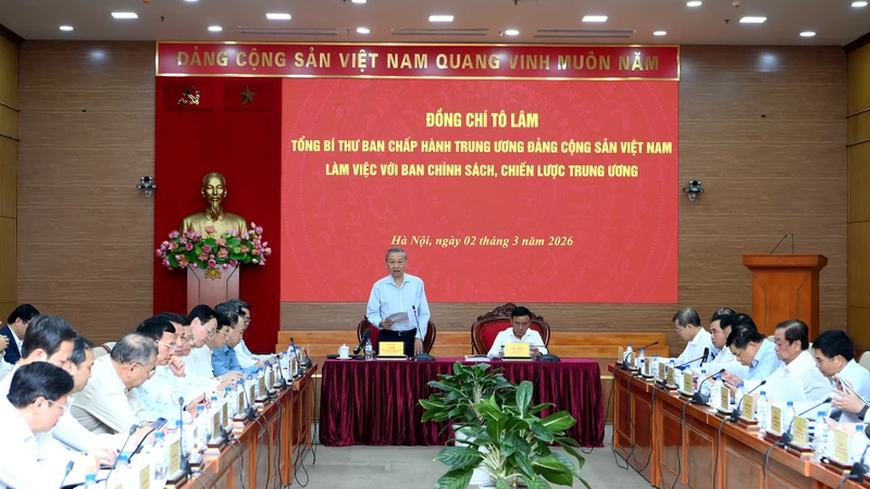 Tổng Bí thư Tô Lâm làm việc với Ban Chính sách, Chiến lược Trung ương. (Ảnh: ĐĂNG KHOA)