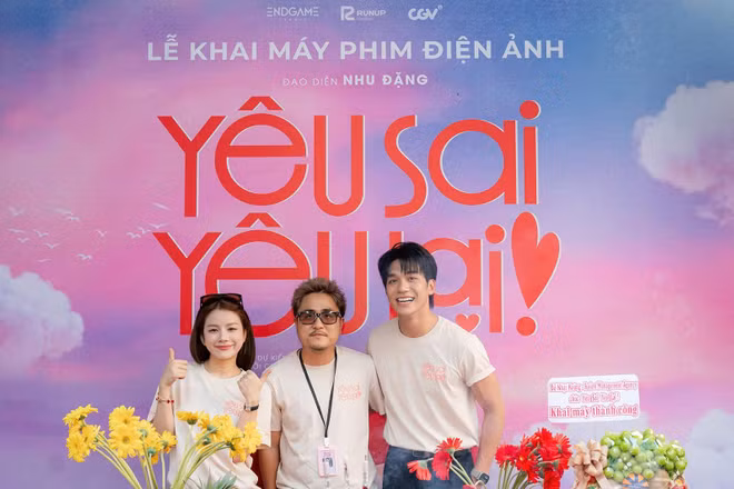 Đỗ Nhật Hoàng và Mie tại lễ khai máy phim "Yêu sai yêu lại!".