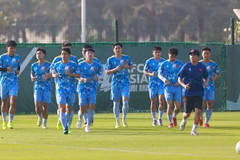 Các tuyển thủ U23 Việt Nam trong buổi tập cuối trước trận gặp U23 Saudi Arabia. (Ảnh: VFF)