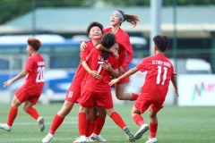 Các cô gái U16 nữ Hà Nội ăn mừng chiến thắng trước Phong Phú Hà Nam. (Ảnh: VFF)