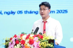 Kiều Tuấn Định, sinh viên ngành Hệ thống nhúng và IoT, Đại học Bách Khoa Hà Nội, đại diện học sinh, sinh viên, người học cả nước phát biểu tại lễ khai giảng năm học mới 2025-2026.