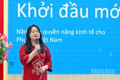 Phần chia sẻ của đại diện dự án “Khởi đầu mới” do Unilever Việt Nam và Hội Liên hiệp Phụ nữ Việt Nam phối hợp thực hiện. (Ảnh: THỦY NGUYÊN)