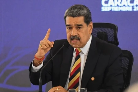 Tổng thống Venezuela Nicolas Maduro phát biểu tại cuộc họp báo ở Caracas. (Nguồn: THX/TTXVN)