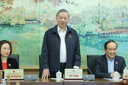 Tổng Bí thư Tô Lâm phát biểu trong phiên thảo luận tổ sáng 25/11. (Ảnh: DUY LINH)