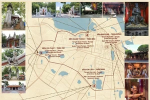 Bản đồ số hành trình tham quan Tứ trấn Thăng Long được thiết kế dễ hiểu và sinh động (Nguồn ipathanoi.vietnamica.online)