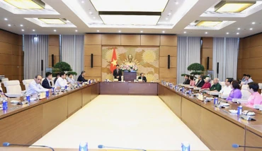 Phó Chủ tịch Quốc hội Vũ Hồng Thanh phát biểu tại cuộc gặp mặt.