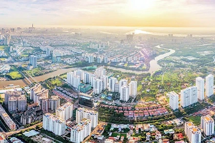 Xã Nhà Bè nhìn từ trên cao. (Ảnh UBND xã Nhà Bè cung cấp)