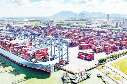 Một góc cảng biển quốc tế Tân Cảng-Cái Mép nhìn từ trên cao. (Ảnh THẾ ANH)