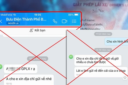 Tài khoản đối tượng lừa đảo định danh Bưu điện đề nghị gửi địa chỉ.