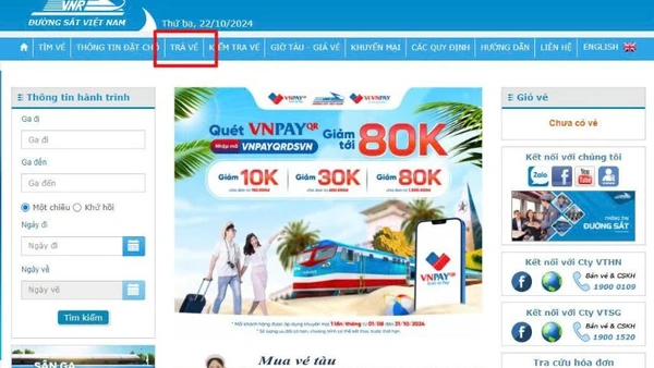 Tính năng trả vé trực tuyến không thu phí trên trang web https://dsvn.vn.