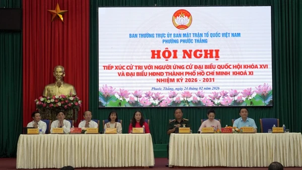 Quang cảnh hội nghị tiếp xúc cử tri sáng 24/2 tại phường Phước Thắng, Thành phố Hồ Chí Minh.