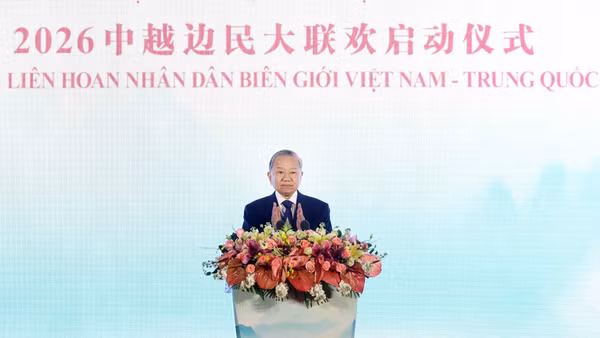 Tổng Bí thư, Chủ tịch nước Tô Lâm phát biểu tại Lễ khai mạc Liên hoan nhân dân biên giới Việt-Trung. (Ảnh: THỐNG NHẤT/TTXVN)