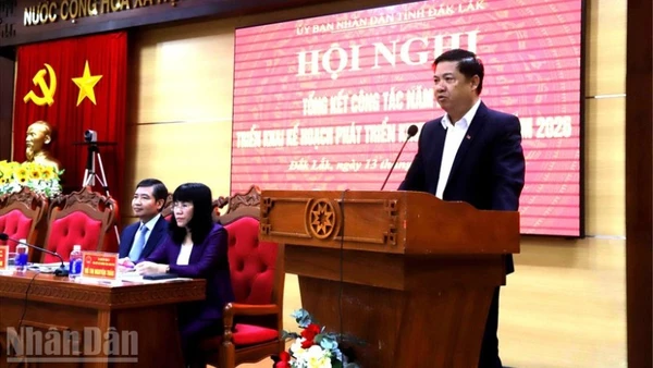 Bí thư Tỉnh ủy Đắk Lắk Lương Nguyễn Minh Triết phát biểu chỉ đạo tại hội nghị tổng kết năm 2025, triển khai kế hoạch phát triển kinh tế-xã hội năm 2026 do Ủy ban nhân dân tỉnh tổ chức.