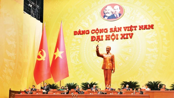 Đoàn Chủ tịch tại phiên trù bị Đại hội XIV của Đảng. (Ảnh: KHOA NGUYÊN)