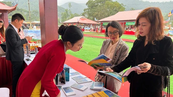 Du khách tìm hiểu thông tin về Côn Sơn, Kiếp Bạc tại khu vực “Ngày hội sách di sản”.