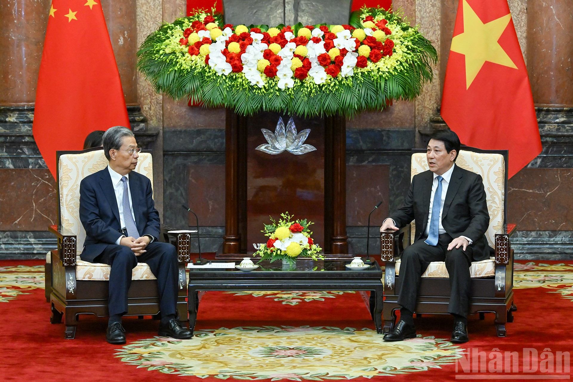 Chủ tịch nước Lương Cường tiếp Ủy viên trưởng Nhân đại toàn quốc Trung Quốc Triệu Lạc Tế. ndo_br_3-191.jpg