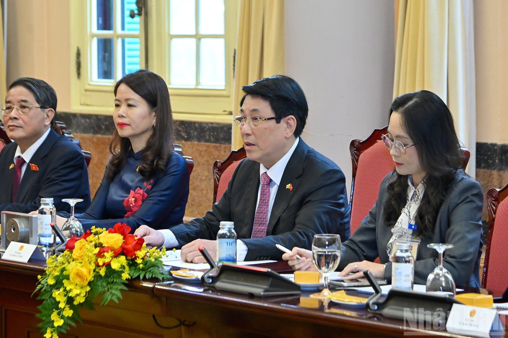 Prezydent Luong Cuong przemawia na spotkaniu. ndo_br_7.jpg