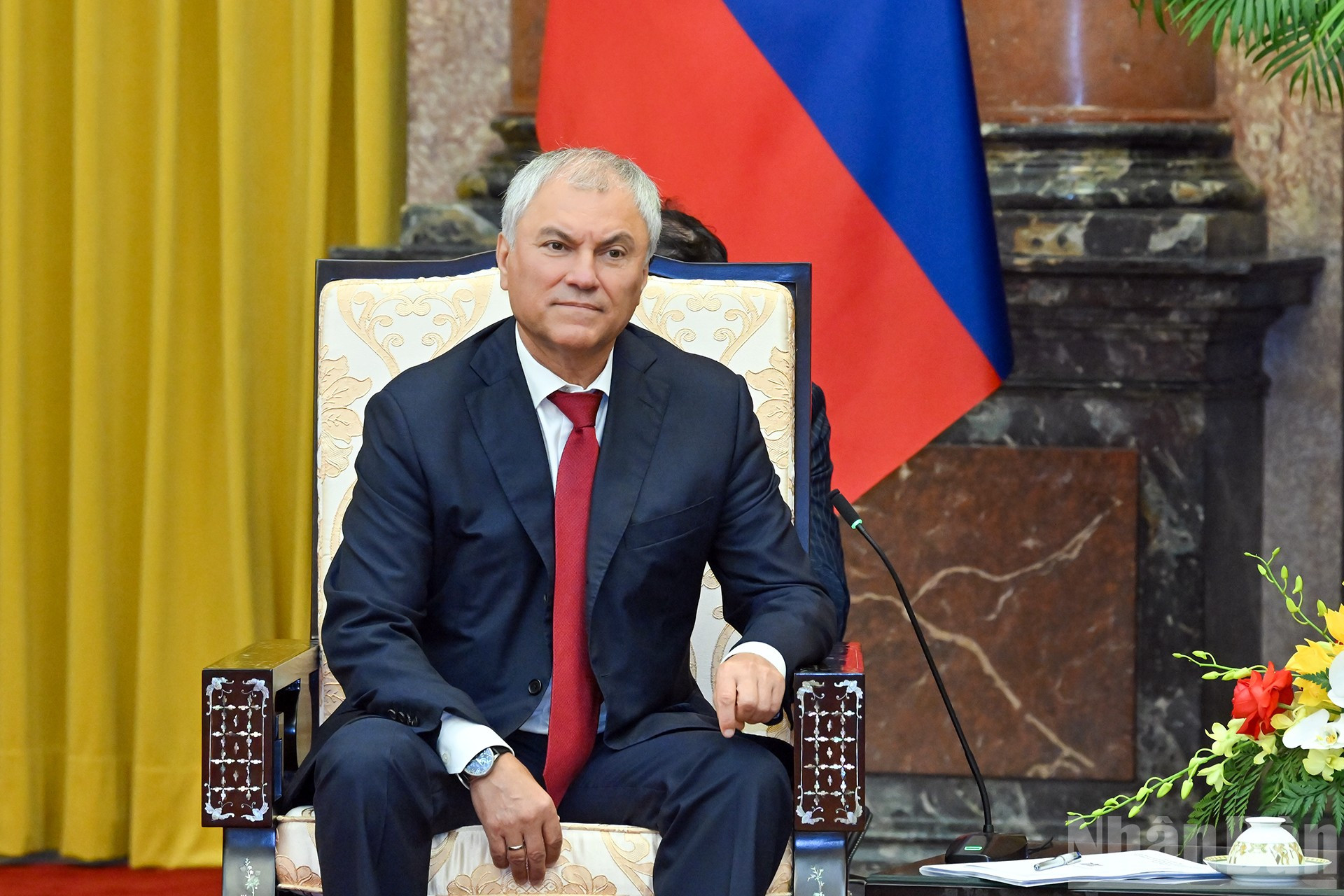 Chủ tịch Duma Quốc gia Quốc hội Liên bang Nga Vyacheslav Volodin phát biểu tại buổi tiếp. ndo_br_5.jpg