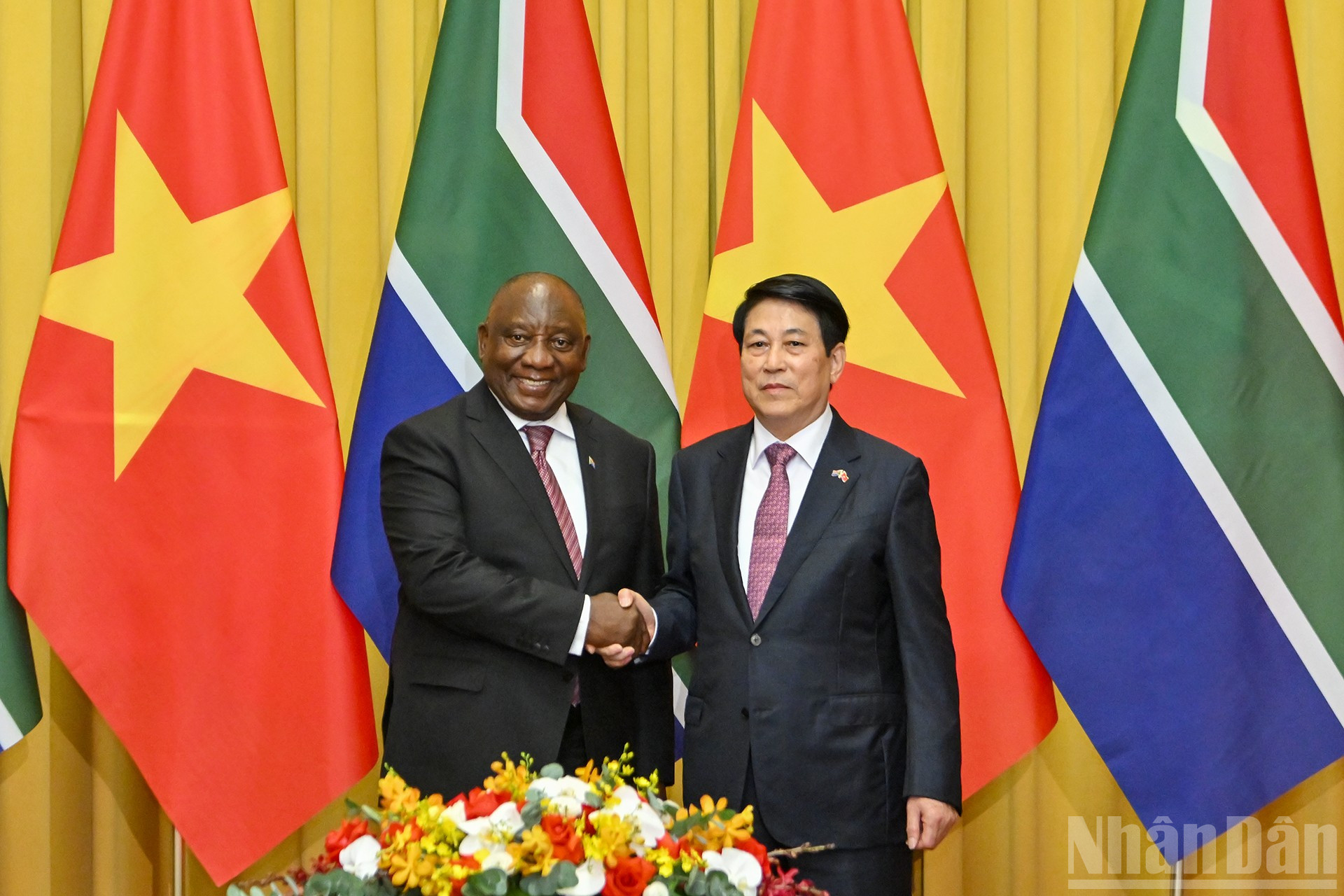 Präsident Luong Cuong und der südafrikanische Präsident Matamela Cyril Ramaphosa bei den Gesprächen. ndo_br_9-8429.jpg