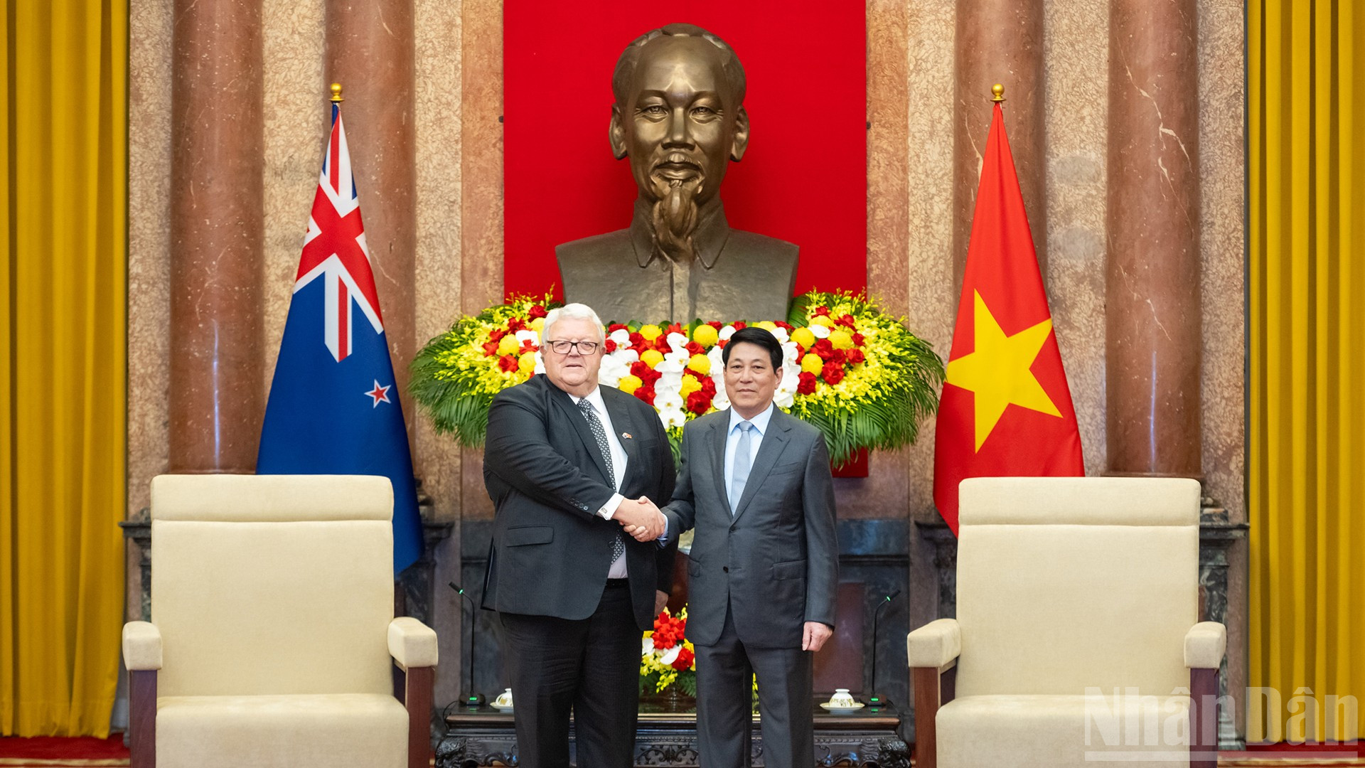 Chủ tịch nước Lương Cường và Chủ tịch Quốc hội New Zealand Gerry Brownlee.
