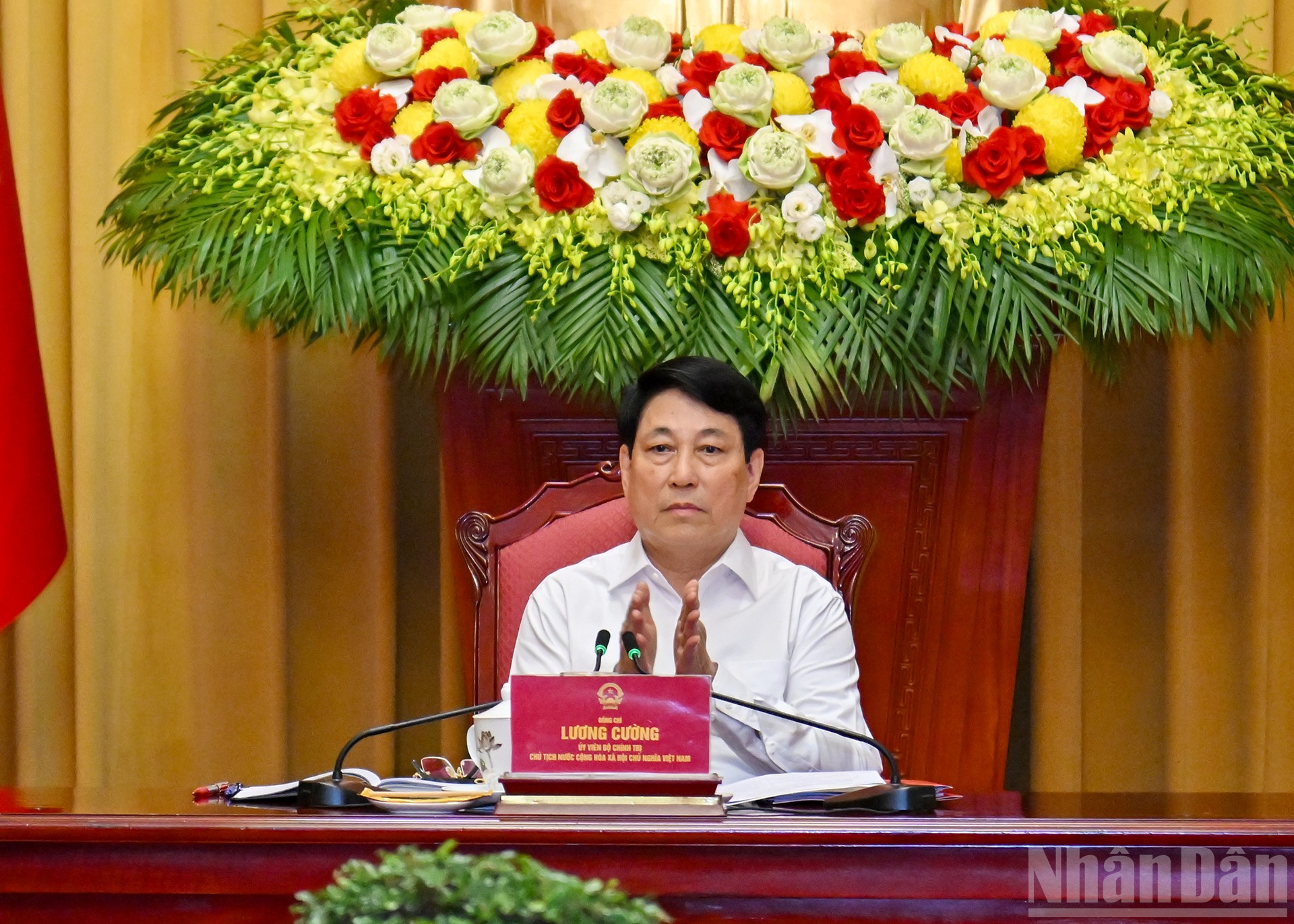 Chủ tịch nước Lương Cường chủ trì buổi làm việc với Tỉnh ủy Hưng Yên và Thái Bình. ndo_br_2-1049.jpg