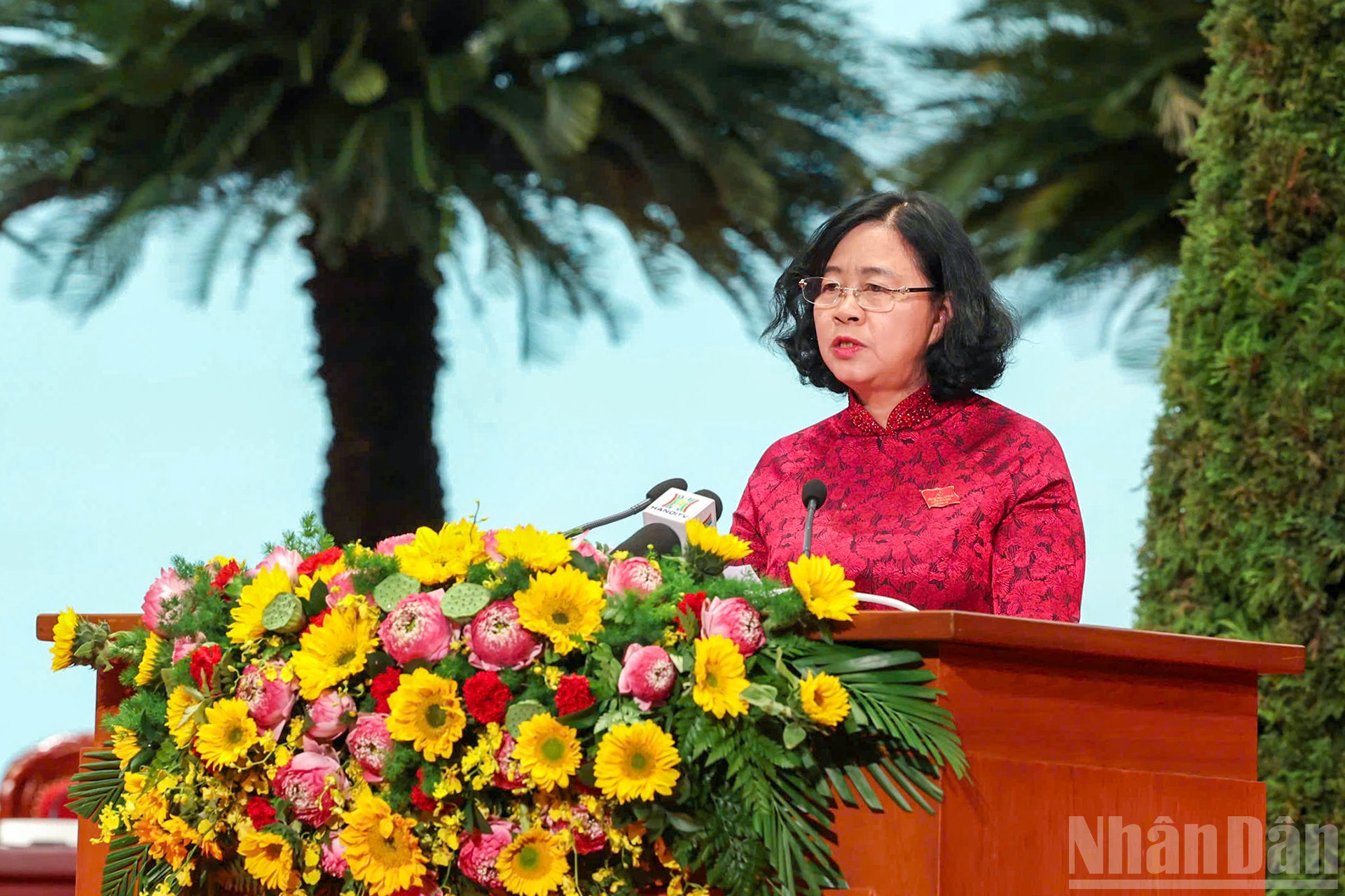 Bí thư Thành ủy Hà Nội Bùi Thị Minh Hoài phát biểu bế mạc Đại hội. ndo_br_10.jpg